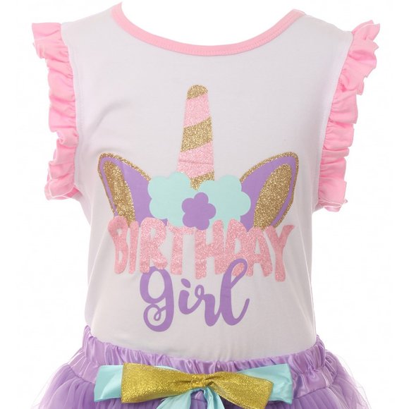 Toddler Girls Unicorn Floral 2 PCS Top Skirt Tutu Tulle Casual Outfit Set Cloth - Picture 2 of 5